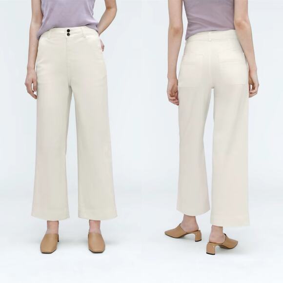 New Everlane The Organic Wide Leg Pants Bone Women 2 NWT High Waisted - Picture 1 of 11